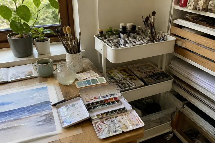 Werkplek en opslag voor aquarel